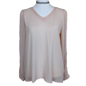 Loft Balletcore Blush Pink Long Sleeve V-neck Spring Summer Blouse XS